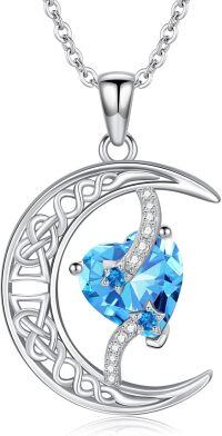 wholesale TOUPOP Aquamarine March Birthstone Necklace 925 Sterling Silver Moon And Star Pendant Necklace Celtic Moon Aquamarine Jewelry Anniversary Birthday Christmas Gifts For Women Wife Mom Her -undefined