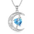 TOUPOP Sterling Silver Aquamarine Moon Star Pendant Necklace-0-0