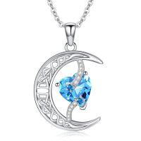 TOUPOP Sterling Silver Aquamarine Moon Star Pendant Necklace-undefined