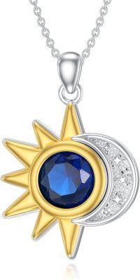 wholesale Silver Gold Sun and Moon Necklace with Stone Women s Gift-September(Created Sapphire)