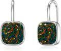 wholesale 925 Sterling Silver Black Opal Square Drop Earrings - October Birthstone Jewelry-0-0