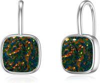 wholesale 925 Sterling Silver Black Opal Square Drop Earrings - October Birthstone Jewelry-Black