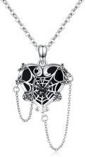 wholesale 925 Sterling Silver Heart-Shaped Black Onyx Spider Web Pendant Necklace-0-0