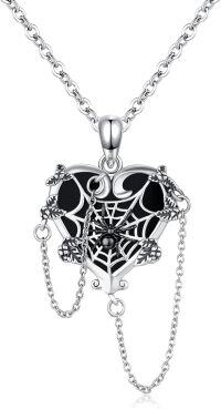 wholesale 925 Sterling Silver Heart-Shaped Black Onyx Spider Web Pendant Necklace-Spider