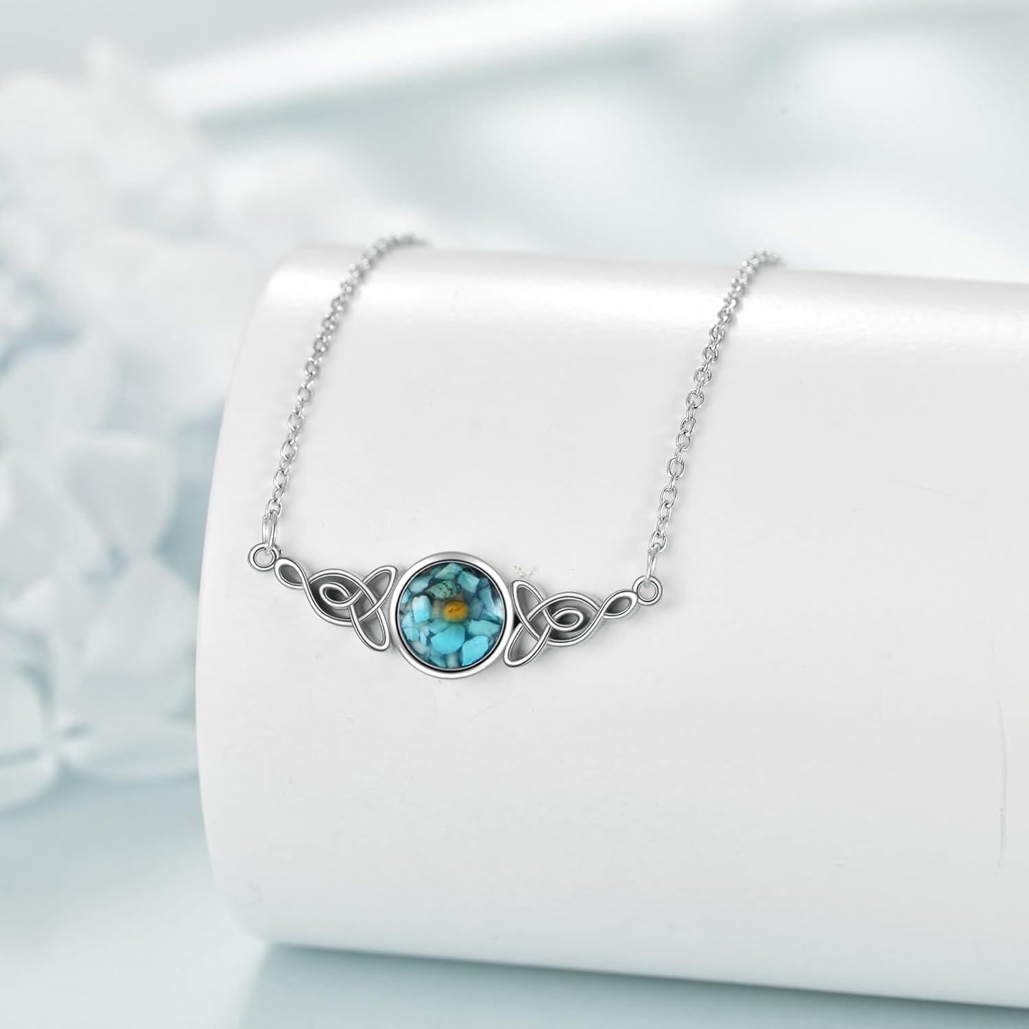 wholesale 925 Sterling Silver Turquoise and Yellow Stone Celtic Knot Round Pendant Necklace for Women-0-4