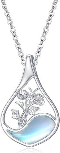 wholesale  Sterling Silver Moonstone Teardrop Necklace Women s Birth Flower Jewelry Gift for Mom Birthday Christmas -08-Aug.-Poppy