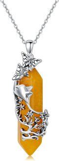 wholesale 925 Sterling Silver Butterfly and Amber Crystal Tree of Life Pendant Necklace s for Women-0-0