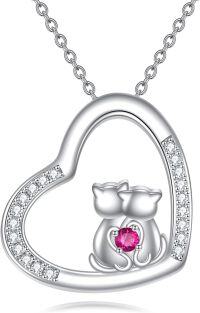 wholesale 925 Sterling Silver Moonstone Cat Heart Pendant Necklace for Women-Heart Cat