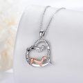 wholesale 925 Sterling Silver Dachshund Dog Paw Print Forever Love Heart Pendant Necklace for Women-0-2