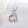 wholesale 925 Sterling Silver Dachshund Dog Paw Print Forever Love Heart Pendant Necklace for Women-0-2