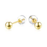 wholesale 18k Gold Ball Stud Earrings Wholesale With Clear Backings-Diameter:4 mm