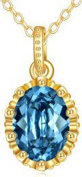 wholesale 14K Gold Blue Topaz Oval Pendant Necklace for Women Birthdays Gifts-0-0