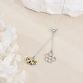 wholesale 925 Sterling Silver Honeycomb & Bee Charm Lariat Y-Necklace with CZ Stones and Gold Plated Wings (18+2 Extender)-0-2