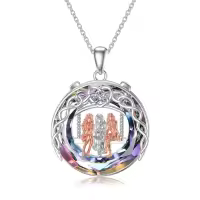 TOUPOP Sterling Silver Crystal 3 Sisters Necklace Gift For Women-undefined