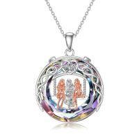 TOUPOP Sterling Silver Crystal 3 Sisters Necklace Gift For Women-undefined