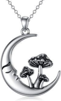 wholesale 925 Sterling Silver Moon & Mushrooms Pendant Necklace for Women Girls Gifts Jewelry Accessories-Moon