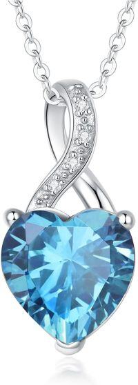 wholesale 925 Sterling Silver 1 10cttw Real Cubic Zirconias Heart Birthstone Necklace for Women Mom Wife-3. March - Mar.