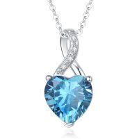 wholesale 925 Sterling Silver Blue Heart Pendant Necklace Wholesale With Crystal Accents-3. March - Mar.