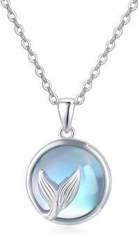 wholesale 925 Sterling Silver Moonstone Mermaid Tail Pendant Necklace-8mm Moonstone-8mm