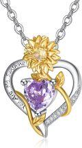 wholesale 925 Sterling Silver Sunflower Birthstone Necklace Heart Pendant Sunshine Jewelry Gift for Women-0-0