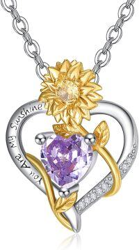 wholesale 925 Sterling Silver Sunflower Birthstone Necklace Heart Pendant Sunshine Jewelry Gift for Women-06 Jun