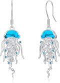 wholesale 925 Sterling Silver Turquoise Jellyfish Dangle Earrings with Blue Crystal Accents-0-0