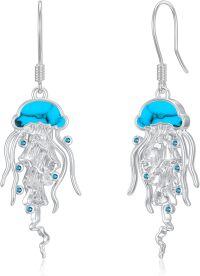 wholesale 925 Sterling Silver Turquoise Jellyfish Dangle Earrings with Blue Crystal Accents-Jellyfish