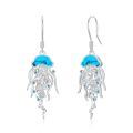 wholesale 925 Sterling Silver Turquoise Jellyfish Dangle Earrings with Blue Crystal Accents-0-0