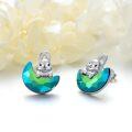wholesale 925 Sterling Silver Rabbit Crystal Stud Earrings Hypoallergenic Jewelry for Women Girls Kids 8mm Round Green Blue Colorful Gemstone Animal Design Fashion Gift Boxed-0-1