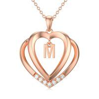 wholesale 925 Sterling Silver Moissanite Heart Initial Pendant Necklace for Her-Rose Gold M