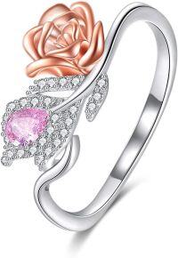 wholesale 925 Sterling Silver Pink Flower Open Adjustable Ring for Women-rose flower ring