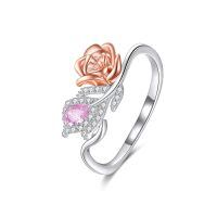 wholesale 925 Sterling Silver Pink Flower Open Adjustable Ring for Women-rose flower ring
