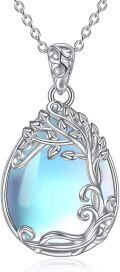 wholesale Sterling Silver Moonstone Filigree Teardrop Pendant Necklace for Women-0-15