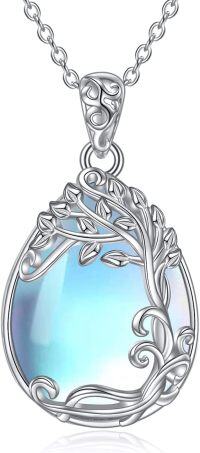 wholesale Sterling Silver Moonstone Filigree Teardrop Pendant Necklace for Women-B-Tree of Life Moonstone Necklace