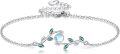 wholesale 925 Sterling Silver Moonstone & Green Enamel Leaves Sunflower Charm Bracelet for Women-0-0