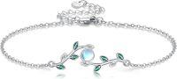 wholesale 925 Sterling Silver Moonstone & Green Enamel Leaves Sunflower Charm Bracelet for Women-Leaf