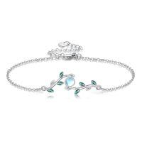 wholesale 925 Sterling Silver Bracelet With Green Leaves And Moonstone Centerpiece-Leaf