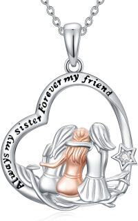 wholesale 925 Sterling Silver Angel Sisters Forever My Friend Pendant Necklace for Women-Heart 3 Sisters Necklace