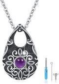 wholesale 925 Sterling Silver Teardrop Purple Stone Keepsake Jewelry Box Ashes Holder Memorial Urn Necklace for Women and Girls 43cm Chain Length (Purple)-0-0