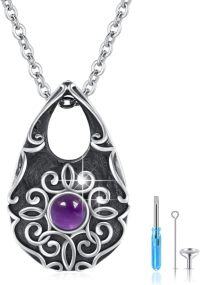 wholesale 925 Sterling Silver Teardrop Purple Stone Keepsake Jewelry Box Ashes Holder Memorial Urn Necklace for Women and Girls 43cm Chain Length (Purple)-Vine-2