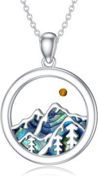 wholesale 925 Sterling Silver Mountain & Sun Design Abalone Shell Inlay Pendant Necklace for Women and Girls-B-silver-circle2
