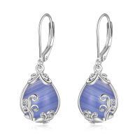 wholesale 925 Sterling Silver Teardrop Earrings Wholesale With Blue Gemstone And Scroll Design-Blue Lace Agate