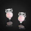 wholesale 925 Sterling Silver Pink Opal Owl Stud Earrings - Adorable Animal Jewelry for Women-0-1