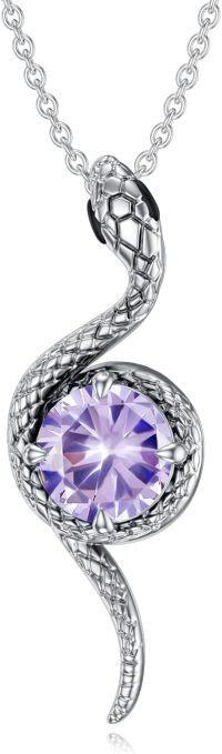 wholesale Metal Stone Snake Birthstone Pendant Necklace for Women-June