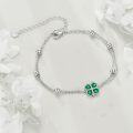 wholesale 925 Sterling Silver Green Crystal Four Leaf Clover Chain Bracelet-0-4