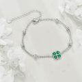 wholesale 925 Sterling Silver Green Four Leaf Clover Charm Bracelet-0-4