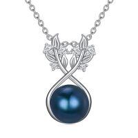 wholesale 925 Sterling Silver Blue Pearl And Zircon Pendant Necklace-Black Pearl Pendant-1
