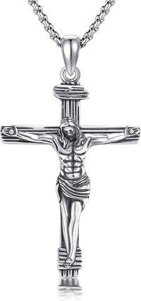 wholesale 925 Sterling Silver Obsidian Malachite Saint Michael Crucifix Pendant for Men's Necklaces-Crucifix