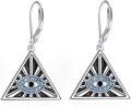wholesale 925 Sterling Silver Triangle Blue Crystal Evil Eye Dangle Drop Leverback Earrings for Women Girls Gift Jewelry Accessories 4cm Long-0-0