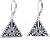 wholesale 925 Sterling Silver Triangle Blue Crystal Evil Eye Dangle Drop Leverback Earrings for Women Girls Gift Jewelry Accessories 4cm Long-Triangle